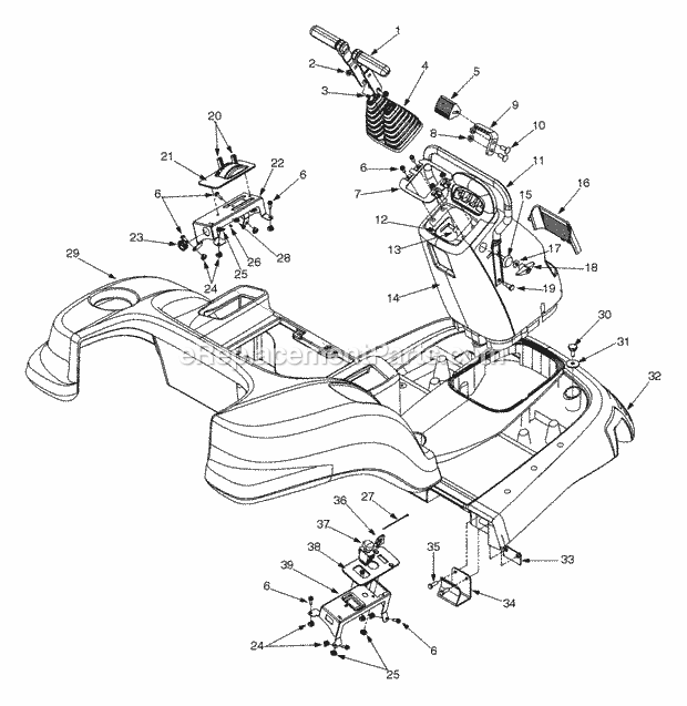 Body Cover And Console Diagram and Parts List for 365L 53CA1D5K100 Cub Cadet Lawn Mower